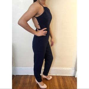 Navy High-Neck Backless Jumpsuit